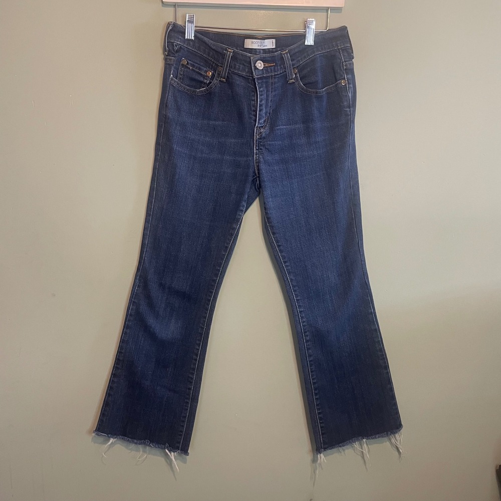 Levi's Womens Y2k Dark Wash Boot Cut Frayed Hem Denim Jeans Blue Size 6 Short